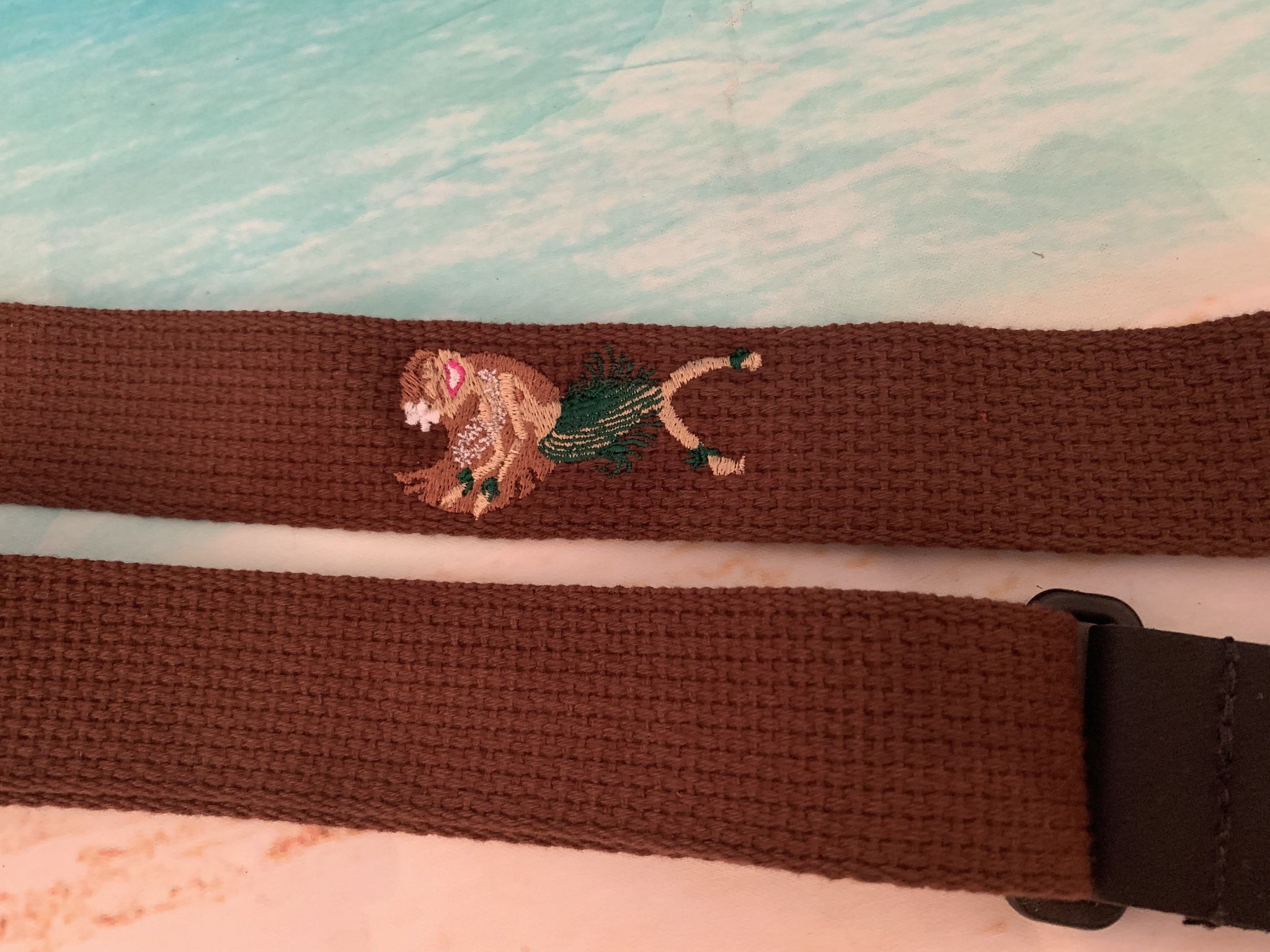 Perri's Brown Cotton Ukulele Strap with Hula Girl Embroidery - Adjusta - Aloha City Ukes