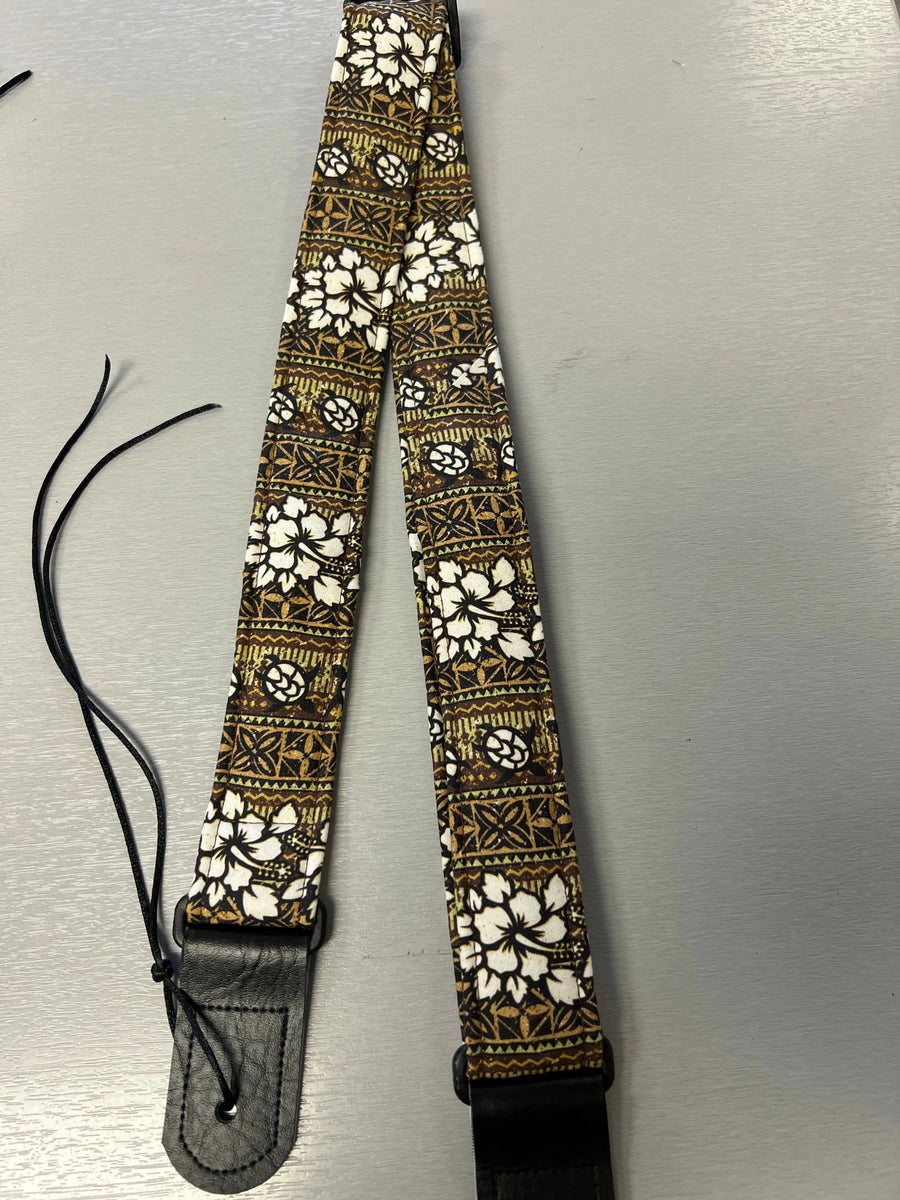 Quiltsand Woven Ukulele Strap - Hibiscus and Turtles - Adjustable