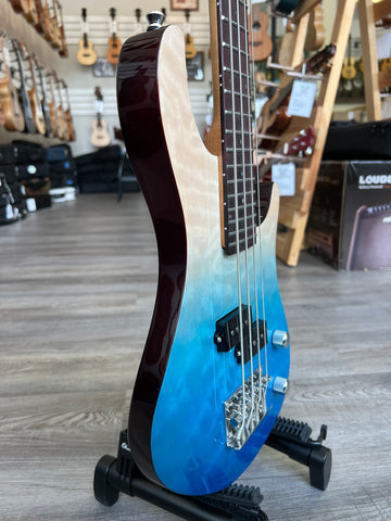 Flight Electric Mini Bass Ukulele w/Case - Transparent Blue TBL